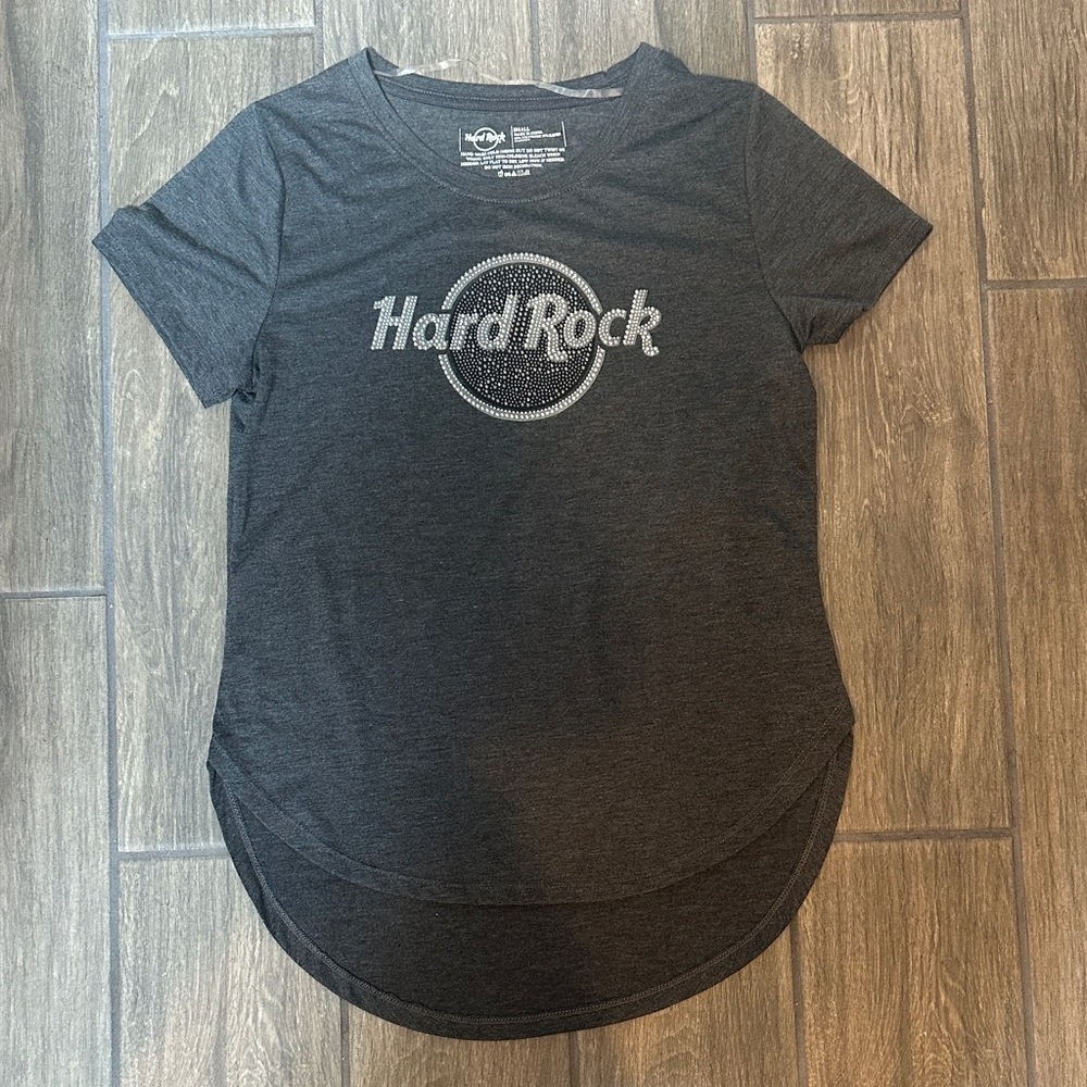 Hard Rock Cafe Women’s Charcoal Tee. Jewel Studded. Size Small